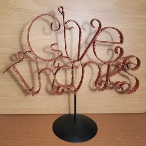 Give Thanks Orange Metal and Glitter Table Sign